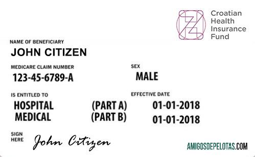 Cartão de seguro saúde da Croácia modelo